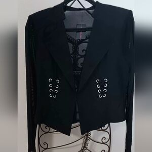 Material Girl Baddie Black Blazer with Eyelet Accents, Mesh Sleeves and Back